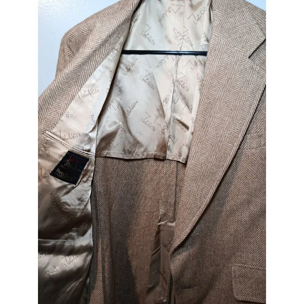 VTG John Weitz USA MADE Tan Herringbone Atomic Fleck Tweed Wool Blazer